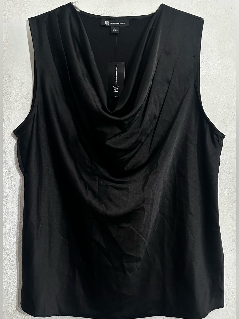 INC International Concepts Women’s Black Satin Cowl Neck Sleeveless Top Size L